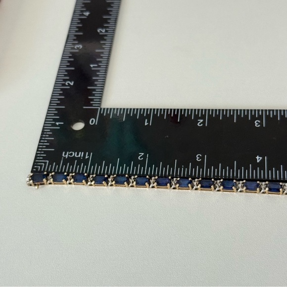 Solid 14k Yellow Gold Sapphire & Diamond Tennis Bracelet - Picture 10 of 16